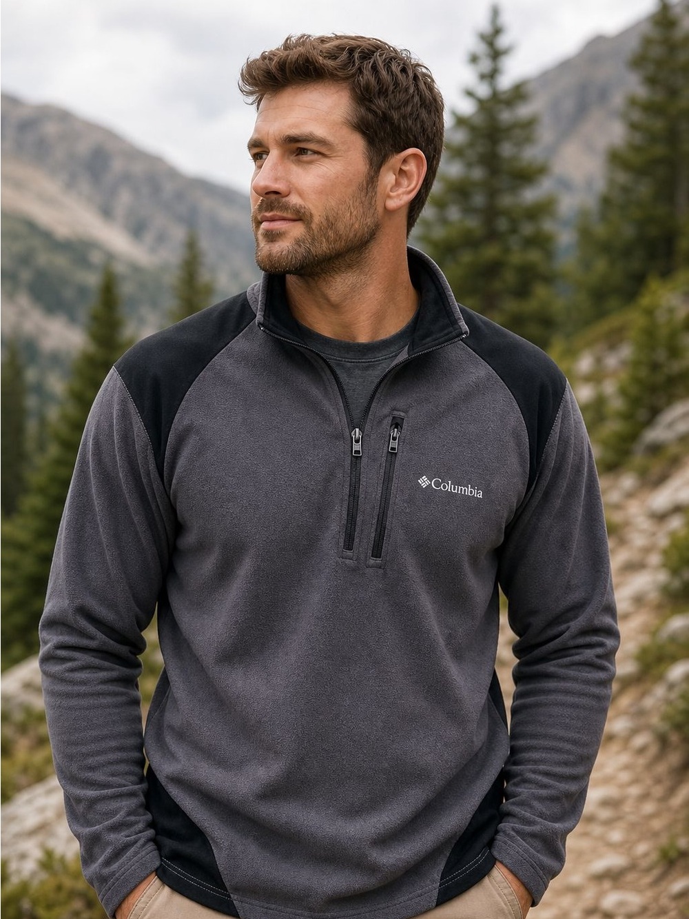 Columbia Men's Gray and Black Lightweight Half-Zip Jacket